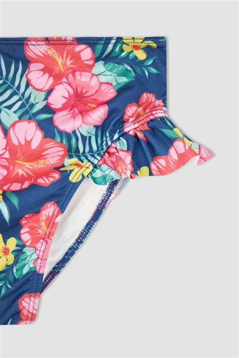 Turkuaz K Z Ocuk Gen K Z K Z Ocuk I Ek Desenli Esnek Bikini Tak M Defacto