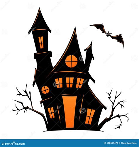 Haunted Old House For Halloween Vector Silhouette Of Scary Old House