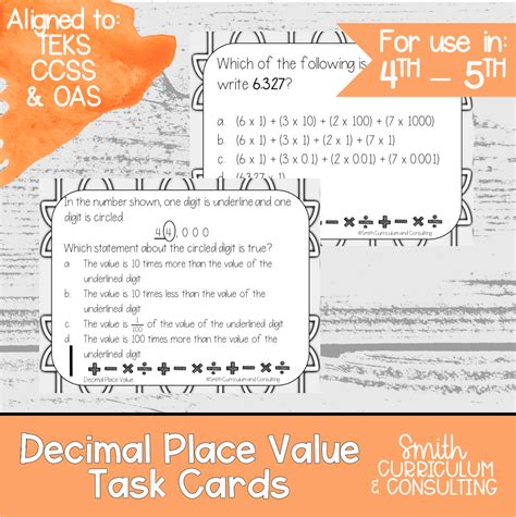 Decimal Place Value Task Cards Teks B Teks A Smith