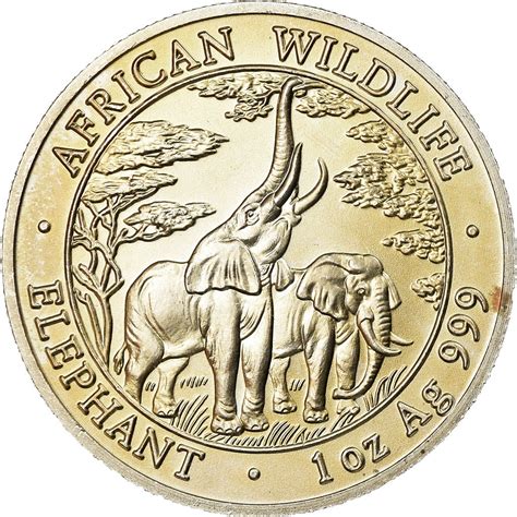 Silver Ounce 2003 African Wildlife Elephant Coin From Zambia