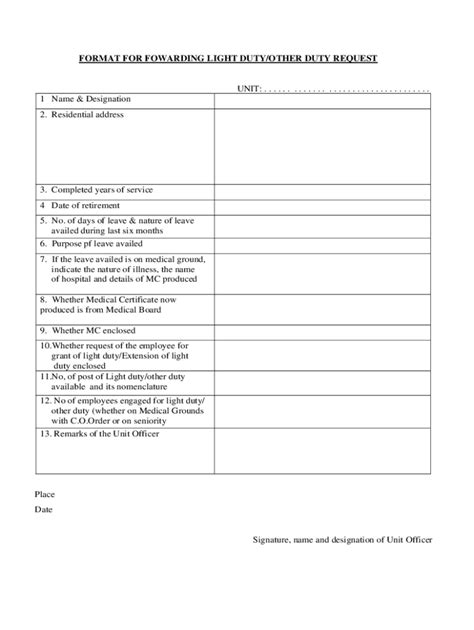 Fillable Online Light Duty Request And Approval Form Fax Email Print Pdffiller