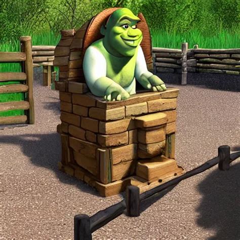 Shrek Go Out From Outdoor Toilet Stable Diffusion