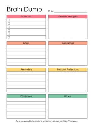 Free Printable Colorful Brain Dump Worksheet In Pdf Png And