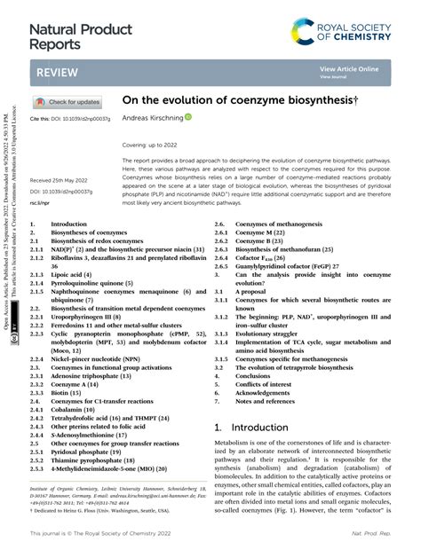 (PDF) On the evolution of coenzyme biosynthesis | ResearchGate