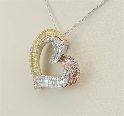 Tri Color Gold Necklace Diamond Heart Pendant Diamond Heart Necklace