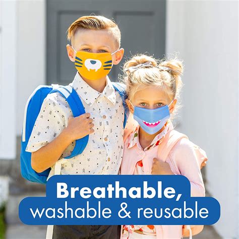 Educational insights Kids' Face Masks 3-Pack: Dinosaur/Tiger/Shark Set