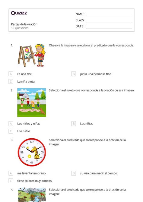 50 Partes de la oración hojas de trabajo para Grado 2 en Quizizz