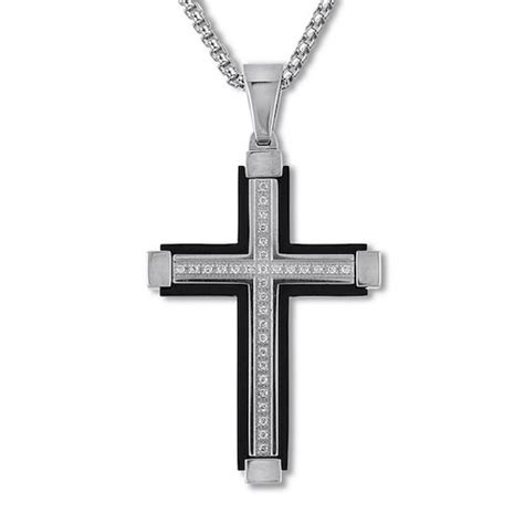 Mens Diamond Cross Necklace 16 Ct Tw Stainless Steel 22kay In 2020 Mens Cross Necklace