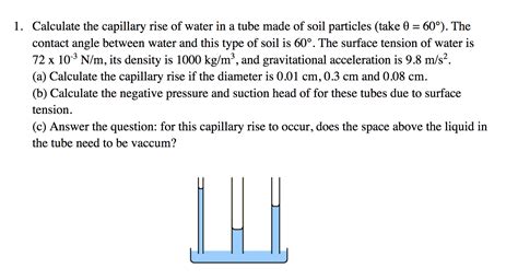 Solved 1 Calculate The Capillary Rise Of Water In A Tube Chegg