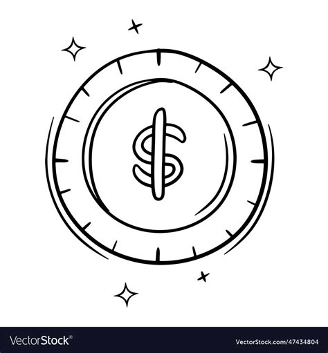 Hand drawn dollar coin doodle sketch Royalty Free Vector