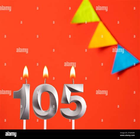 Birthday Candle Number 105 Invitation Card In Orange Background Stock