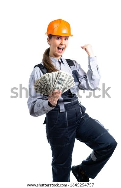 Construction Worker Girl Girl Earned Money Stock Photo 1645254757