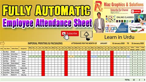 Fully Automatic Employee Attendance Sheet In Ms Excel Youtube