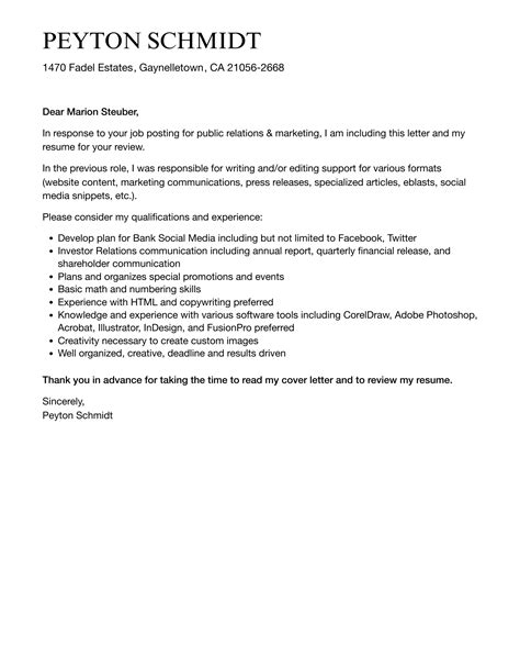 Public Relations And Marketing Cover Letter Velvet Jobs