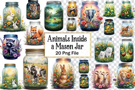 Animals Inside A Mason Jar Clipart Graphic By Ak Artwork · Creative Fabrica
