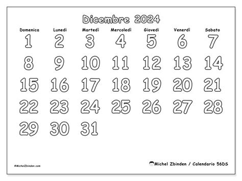 Calendario Dicembre 2024 Da Stampare 56DS Michel Zbinden CH