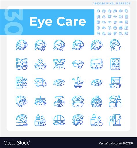 Pixel Perfect Eye Care Linear Icons Set Royalty Free Vector