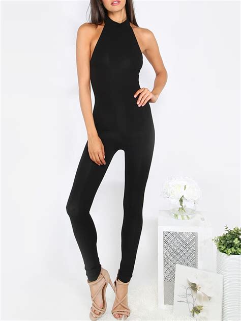 Halterneck Sleeveless Backless Jumpsuit Shein Sheinside