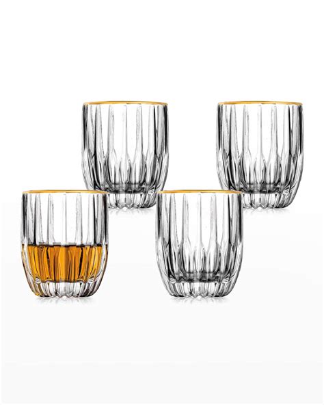 Godinger Pleat Crystal Double Old Fashioned Glasses With Gold Rim Set Of 4 Horchow