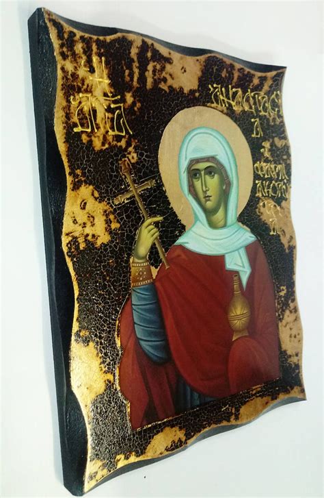 Saint Anastasia Of Sirmium Handmade Wood Icon On Plaque With Etsy