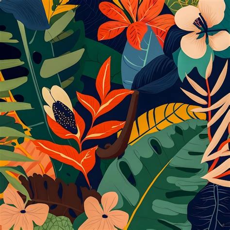 Premium Photo Jungle Floral Pattern Colorful Illustration