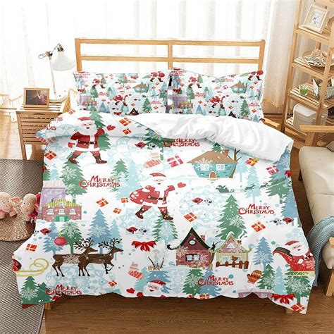 Christmas Bedding Set Queen Size Christmas Santa Claus Snowman Quilt