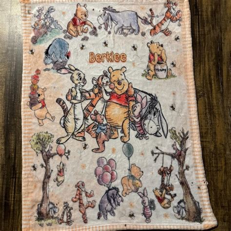 Personalized Watercolor Winnie The Pooh Blanket Pooh Bear And Friends Blanket Birthday T