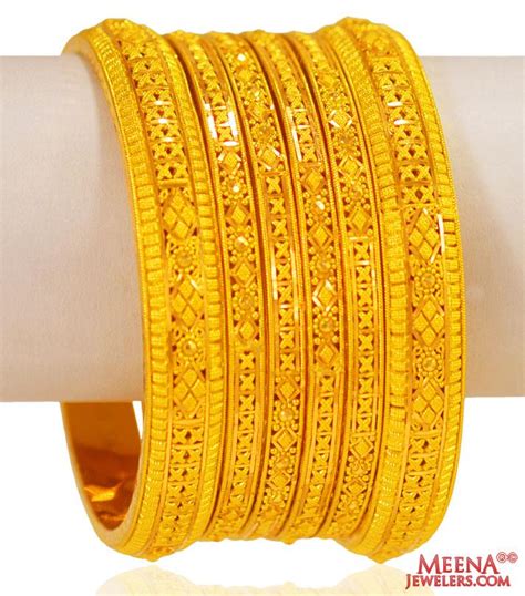 22k Yellow Gold Bangles (Set of 6) - BaSt25900 - [Bangles > Set of Bangles]