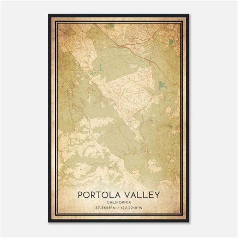 Vintage Portola Valley California Map Poster, Portola Valley CA City