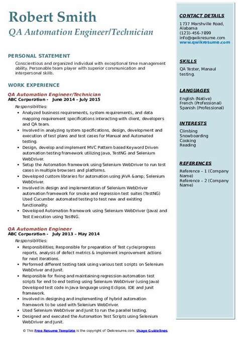 Qa Engineer Resume Template