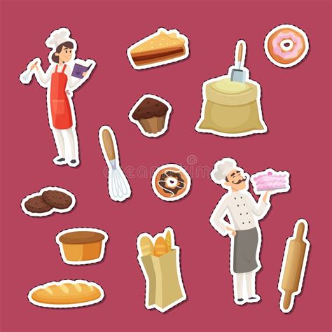 Vector Cartoon Bakery Stickers Of Set Illustration Stock Vector