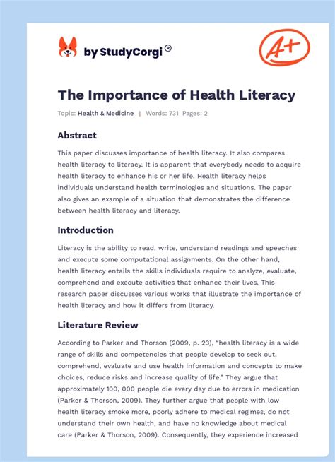 The Importance Of Health Literacy Free Essay Example