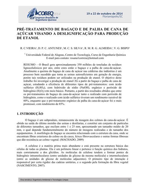 Pdf Pr Tratamento De Baga O E De Palha De Cana De A Car Visando A