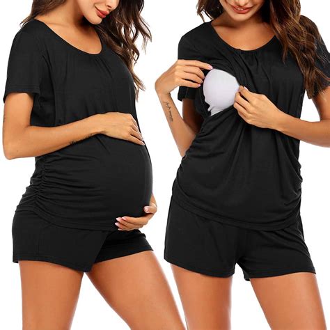 Avidlove Women Maternity Nursing Pajama Set Breastfeeding Sleepwear Set Double Layer Short