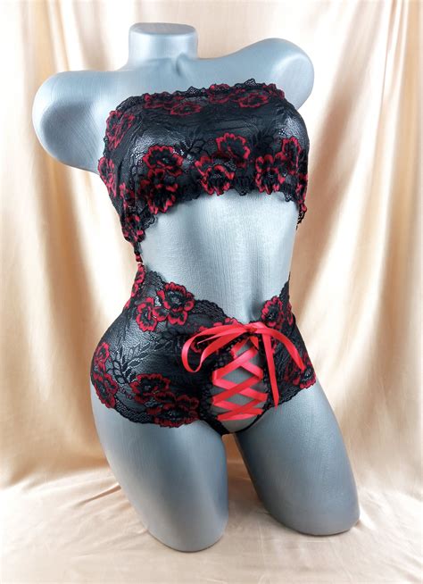 Black And Red Lingerie Set Of 2 Crotchless Lingerie Sexy Lingerie