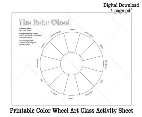 Printable Color Wheel Kids Art Class Activity Sheet Digital Download Coloring Sheet | Black and ...