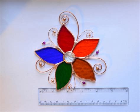 Multicolor Flower Suncatcher Stained Glass Window Hangings Etsy