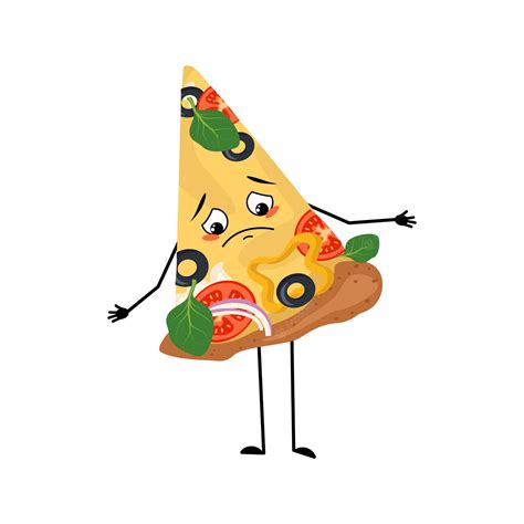 Premium Vector Cute Pizza Character With Sad Emotions Downcast Eyes