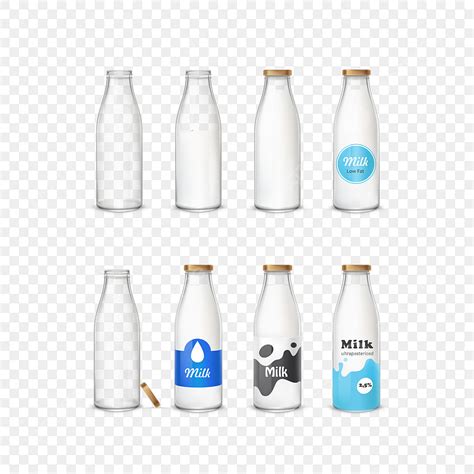 Milk Glass Bottle Vector Art PNG Set Of Vector Illustrations Of Glass