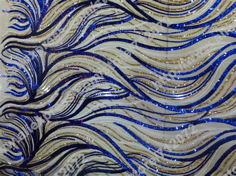 New Blue Gold Mix Colors Sequin Embroidery Fabric Stage Etsy