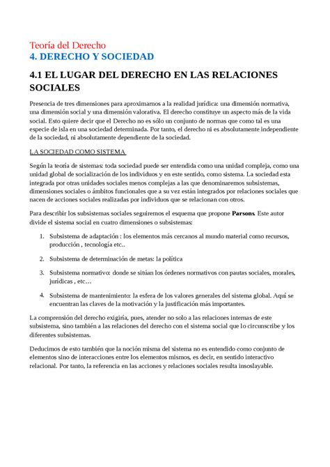 Teoría Del Derecho 4 Derecho Y Sociedad 41 El Lugar Del Derecho E