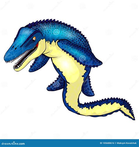 Cute Cartoon Mosasaurus Isolated Illustration Of A Cartoon Dinosaur