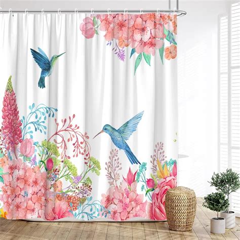 Spring Flower Shower Curtain Watercolor Farm Butterfly Greenery Leaf