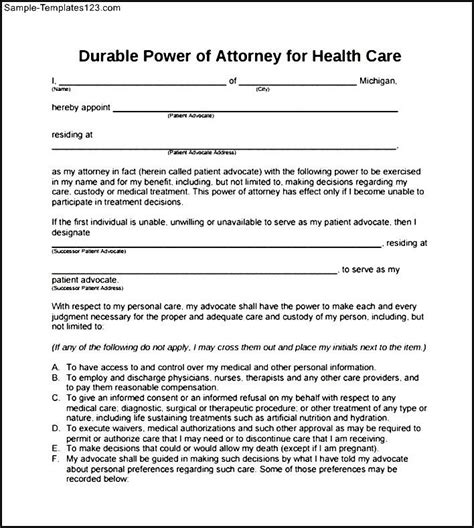 Blank Printable Medical Power Of Attorney Forms