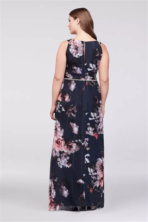 Floral Plus Size Halter Dress With Beaded Belt Davids Bridal