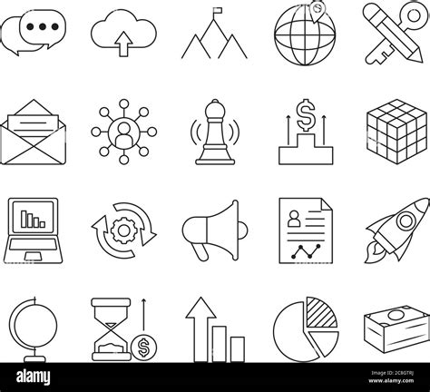 Global Sphere And Strategy Icon Set Over White Background Line Style Vector Illustration Stock