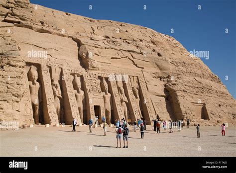 Tourist Enjoying The Site Hathor Temple Of Queen Nefertari Abu Simbel