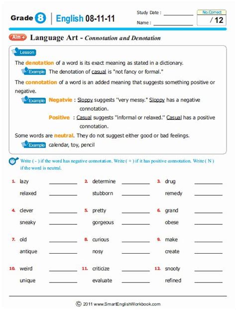 Connotation Vs Denotation Worksheets