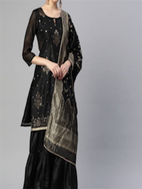 Buy Sunehri Women Black Ethnic Motifs Embroidered Sequinned Chanderi