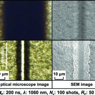 Optical Microscope And SEM Images Of Diamond Surface After Linear